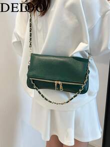 Dedoo Damen Ketten-Schultertasche, Klappen-Umhängetasche, umwandelbare Reißverschluss-Handtasche im Boho-Stil, minimalistische elegante Handtasche, geeignet für Arbeit und täglichen Gebrauch - Grün - Übersicht 4
