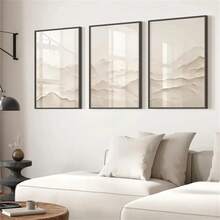 1pc/3Pcs Beige Neutral Mountain Landscape Abstract Poster Japanese Bohemia Scenery Wall Art Prints, Minimalist Cream Scandinavian Fashion Paintings For Living Room Bedroom Bathroom Kitchen Home Office Dormitory Decor Picture Optional Frame - Multicolor - View 3