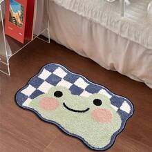 仿羊絨卡通青蛙浴室地墊，可愛白色與藍色格紋青蛙設計，超高效吸水、柔軟舒適，適用於廚房、走廊、臥室、客廳、浴室和書房等多種場景，輕盈質感，防滑底面，可機洗，適合居家裝飾與宿舍使用，浴室配件 - 簡約款 - 查看 5