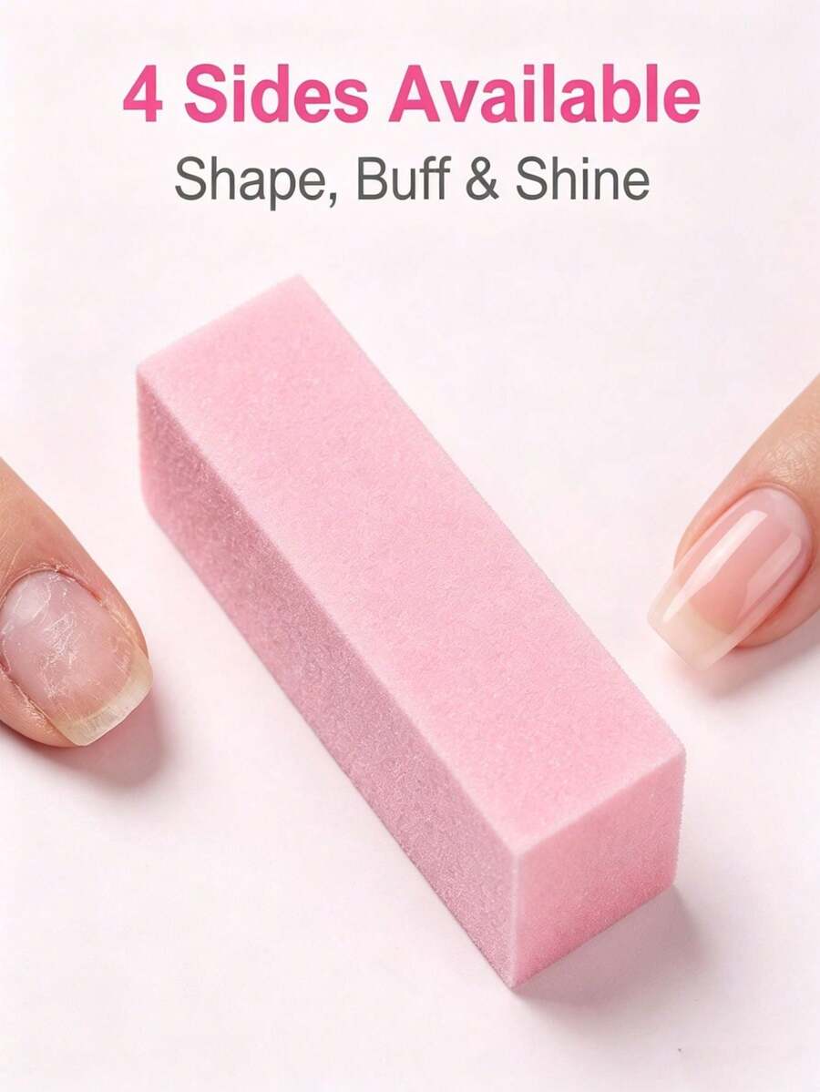 1pc Macaron Pink 4-Sided Nail Polishing Sponge Block, Long Fine Sponge Tofu Block, Colorful High-Foam 4-Sided Buffing Block, Nail Shaping Buffing Nail Surface Brightening Natural Nail Buffer - Multicolor - View 1