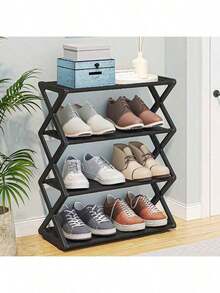 4-Tier Z-Shaped Plastic Floor Storage Rack, Multi-Functional Large Capacity Storage Shelf, Easy Assembly Floor Storage Rack, Stackable, Suitable For Hallway, Closet, Living Room, Bedroom, Dorm - Multicolor - View 3