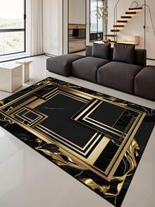 Karpet Mewah Motif Geometris Hitam & Emas - Beludru Lembut, Bagian Bawah Anti Selip, Mudah Dibersihkan, Dapat Dicuci dengan Mesin, Cocok untuk Ruang Tamu, Kamar Tidur, Lorong Masuk, dan Luar Ruangan - Karpet Dekorasi Rumah Multifungsi dalam Berbagai Ukuran - Emas Hitam 2 - View 19