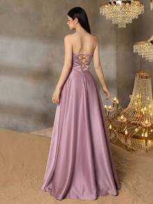 ALISA&LEO Gaun Malam Formal Panjang Tanpa Tali Model A-Line yang Elegan, Cocok untuk Remaja, Menampilkan Desain Punggung Bertali, Sempurna untuk Pesta Dansa, Pesta Malam, Pernikahan, dan Perayaan. - Dusty Pink - View 2