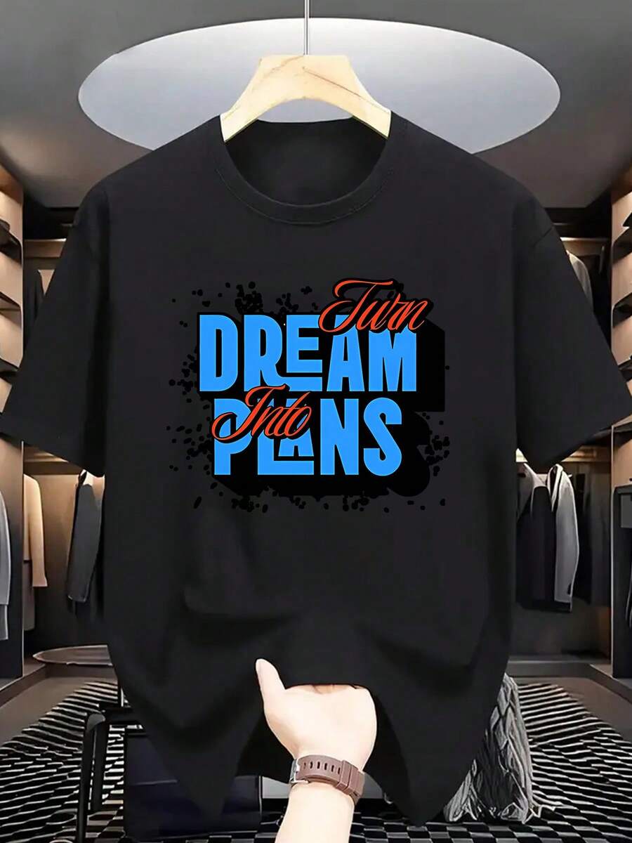 Letter Print - Casual And Breathable Crew Neck, Summer Clothes For Hot Weather, Machine Washable And Dry Cleanable, Versatile For Casual Or Informal Looks - In Stock - Black - View 1