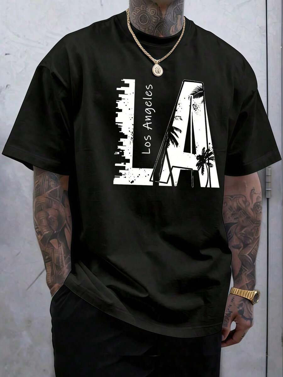Unisex T-Shirt, 100% Cotton, Regular Fit, Graphic Print, Short Sleeves, Casual Style, Summer Streetwear, Urban Style, Printed Top, Vintage Fashion, Soft And Breathable. - 黑色 - 查看 1