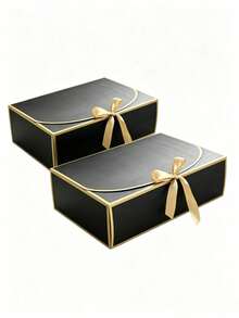 4/10pcs Gold Foil Gift Boxes With Lids, 3 Sizes Available, Luxury Black Bridesmaid Proposal Boxes, Suitable For Weddings, Baby Showers And Birthday Parties - View 3