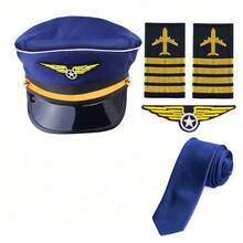 [Duzhou Cos]1-2/5 piezas Sombrero de azafata, corbata, broche, insignia de hombro, gafas para fiesta de Halloween, accesorios de disfraz de azafata/sobrecargo de la serie PE Era, conjunto elegante de piloto de vuelo - Multicolor - View 4