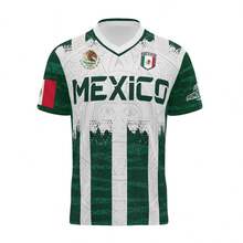 Camiseta de Fútbol Selección Mexicana Rayas Verde Blanco Calendario Maya Para Hombre y Niño, Jersey Deportivo Copa 2026 Gran Estampado de Símbolos en la Espalda - Negro - Ver 3