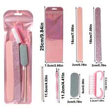 New Glitter High-Quality Nail Tool Set, Each Includes Glitter Nail File, Pink Nail File, Blue-White Polishing Block, Cuticle Pusher, Double-Ended Cuticle Scraper, Cleaning Brush, Full Set Nail Care, Mini Cute Convenient For Travel, Easy For Beginners, Suitable For Nail Art Enthusiasts, Daily Use - Watermelon Pink - View 2