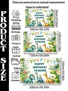 Tissu de fond de fête d'anniversaire personnalisable avec nom, bannière thème dessin animé dinosaure, décoration de baby shower. - Multicolore - Voir 2