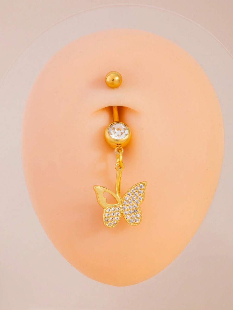 1件金色蝴蝶肚臍環,微鑲水鑽,女性身體飾品,私密飾品 - 彩色 - 查看 1