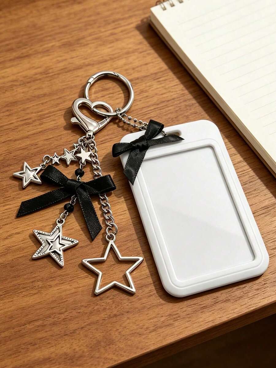 Y2K Bow ID Badge Holder With Star Pendant, Sliding Retractable Card Sleeve, Personalized Fashion Card Holder, Cute Bag Charm Keychain, DIY Keychain Bag Pendant, Back To School And Daily Use, Suitable For Nurses, Doctors, Teachers, Office, Unique Birthday Gift, Holiday Gift, Party Gift, Back To School Gift, Teacher's Day Gift - Multicolor - View 1