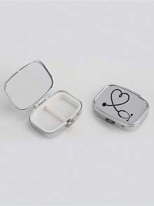 Square Pill Box, Printed With Capsule, Tablet, Letter, Pill Bottle Patterns, Portable Medication Storage Compartment, Mini Metal Storage Box, Portable Jewelry And Pill Box, Travel Pill Box, Large Capacity Compartment, Weekly Medication Organizer, Suitable For Daily Medication And Vitamins, Essential For Doctors And Nurses, Emergency Needs, Travel, Hiking Emergency Rescue, Personalized Creative Gift With Cartoon Logo, Only Empty Box - Multicolor - View 8