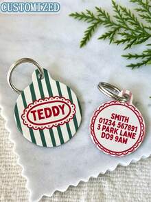 Macaron Color Striped Pet ID Tag, Cute Macaron Color Dog Name Tag, Customized Striped Cat ID Pendant - Multicolor - View 2