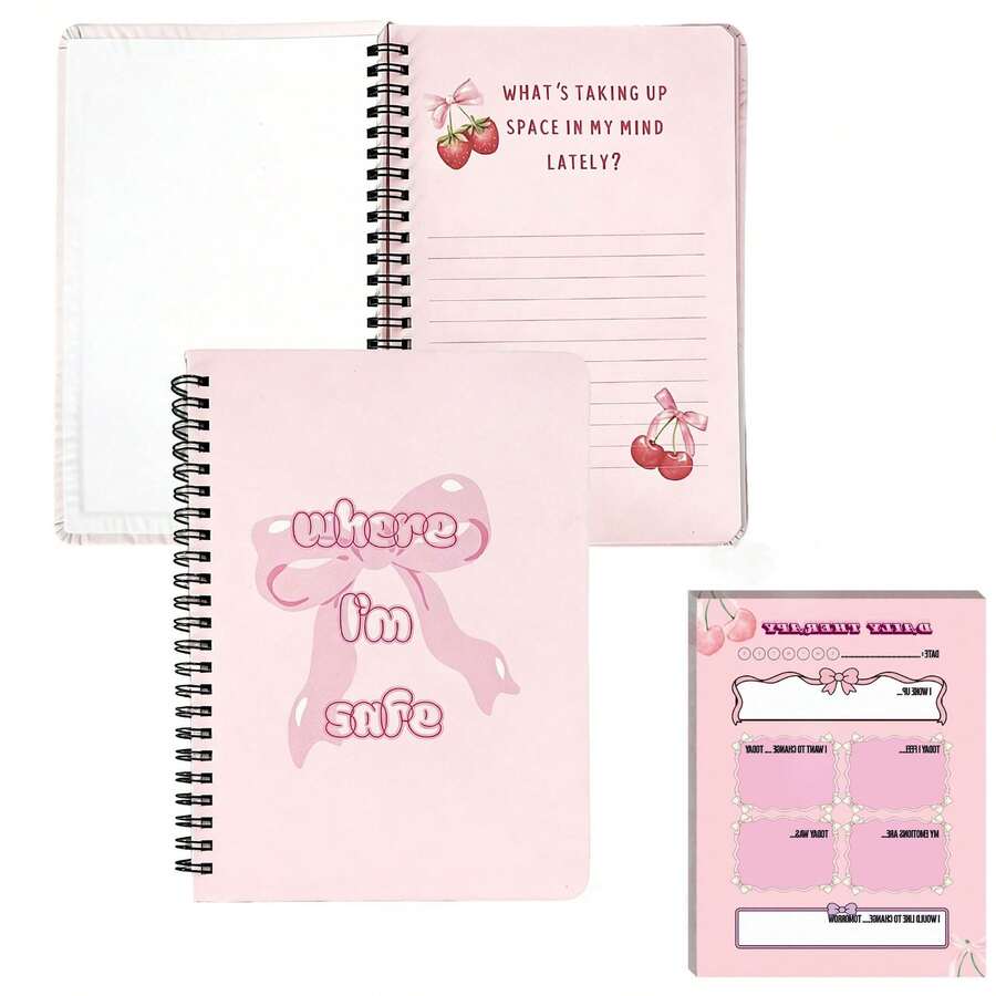 Juego de 2 piezas de cuaderno con lazo de dibujos animados, bloc de notas planificador desprendible, adecuado para estudiantes