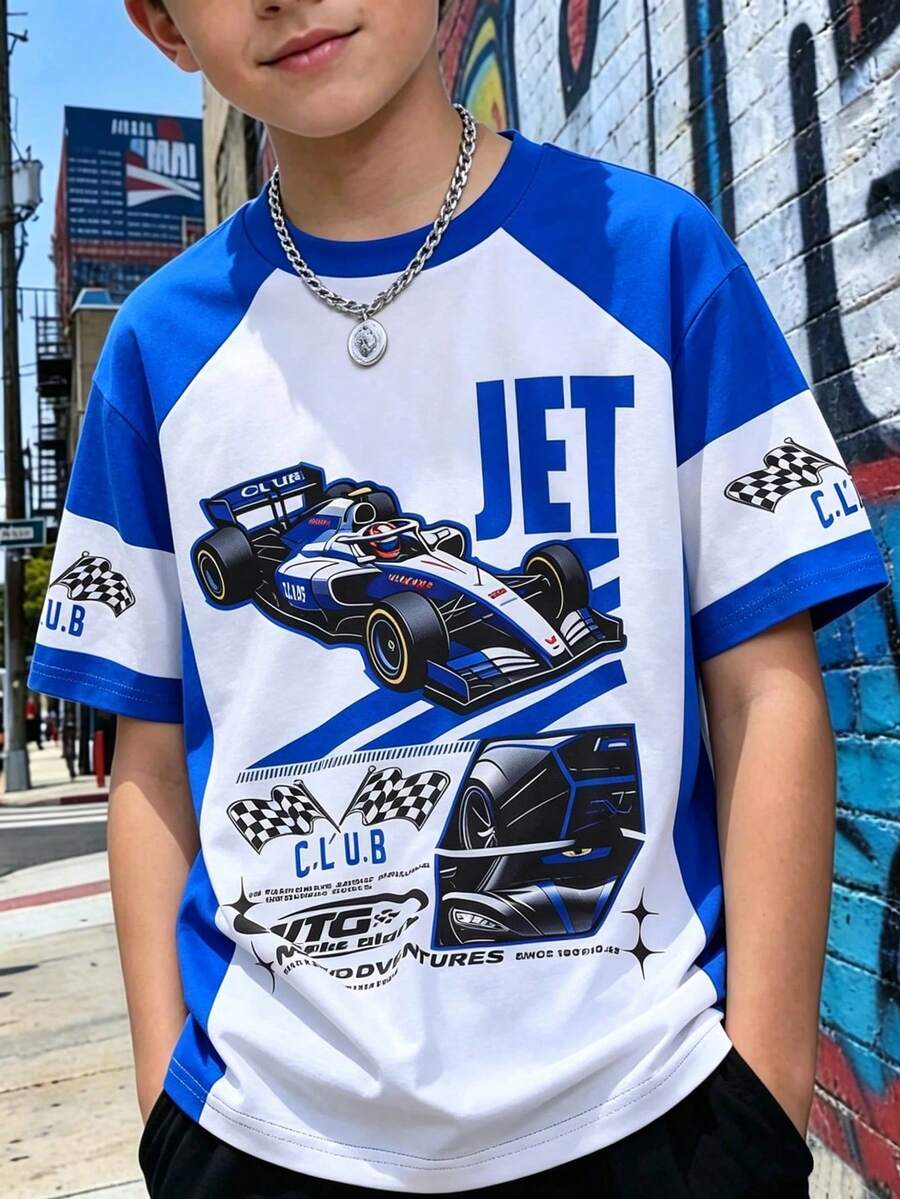 Streecool Kids' Casual And Creative T-Shirt With Digital, Cartoon, And Lightning Bolt Designs. Comfortable Short-Sleeved Basic T-Shirt For Spring, Summer, And Fall. Size 5T. - 淺粉色 - 查看 1