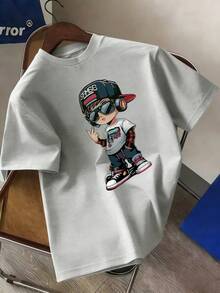 Short-Sleeved T-Shirt With Round Neck And Casual Print For Pre-Teen Boys, Summer Top - Light Grey - View 1
