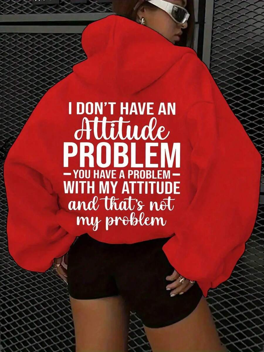 Women's Hoodie, New Fashion 2026, Casual Long Sleeve Sweatshirt With Slogan Print, Comfortable Autumn Clothing - 紅色 - 查看 1