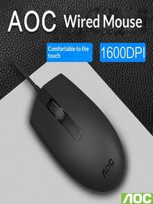 Ratón con cable AOC MS100, Plug And Play, adecuado para negocios y juegos, totalmente compatible con computadoras de escritorio y portátiles, posicionamiento preciso, agarre cómodo, respuesta rápida, tacto sensible, diseñado para uso prolongado sin fatiga - Ver 3