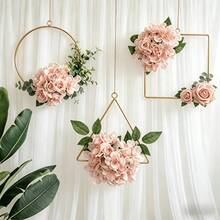 4pcs Metal Floral Wreath Wall Decor Set, No Flowers Included, 7.87 Inch Gold Round Square Triangle Hanging Wreath Frames, With 5m Jute Rope, Bohemian Style Geometric Iron Ring Wall Decor, Suitable For Wedding, Window, Door, Nursery, Bedroom, Home Indoor And Outdoor DIY Floral Decoration - View 7