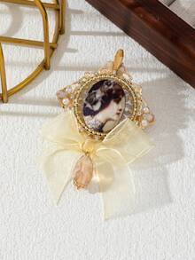 1pc Elegant Style Gorgeous Design Shiny Accessories College Badge Portrait Mesh Bow Shape Sparkling Rhinestone Badge Inlaid Elegant Women's Brooch Corsage Luxurious Jewelry Brooch Date Gift Collar Pin Suitable For Daily Wear - classic - View 6