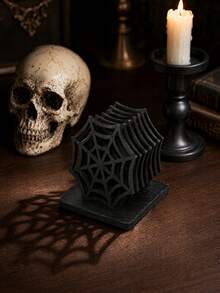 Halloween Spider Web Wooden Coaster, Creative Hollow Desktop Decoration, Gothic Style Personalized Pot Holder, Suitable For Party, Wedding, Birthday, Holiday, Home Decor - Black - View 10