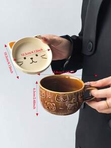 1個可愛卡通摺耳貓陶瓷馬克杯，INS風創意設計浮雕小貓咖啡杯，附配套小貓杯蓋，適合裝穀片與優格的可愛杯子 - 彩色 - 查看 10