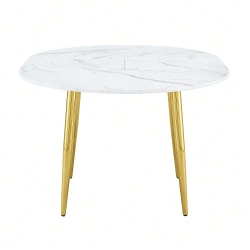 Extendable Round Dining Table, Convertible Into An Oval, Diameter Of Approximately 107 To 137 Cm, Table Only (Chairs Not Included). - 白色 - 查看 1