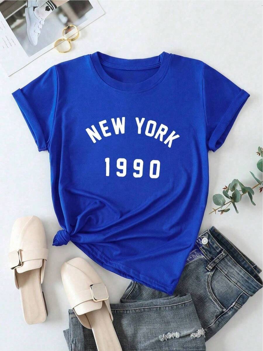 Soft 1pack T-Shirt With Letter Print Soft Pattern - Blue - View 1