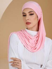 1 Piece Of Solid Color Soft Jersey Hijab, Pure Long Scarf For Women. - Gold - View 1