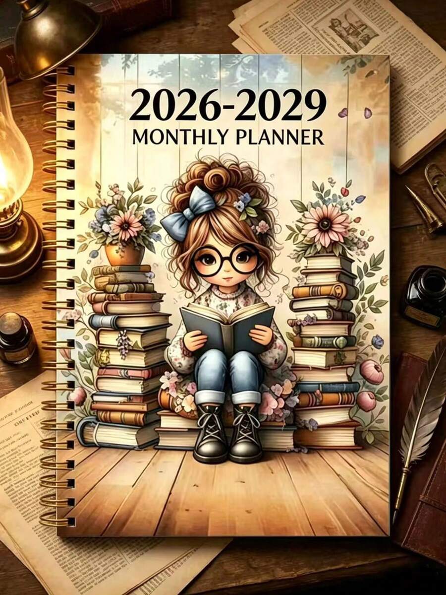 1本 2026-2029 月計畫年曆月計畫本 金色螺旋裝 A5 筆記本行程表 - 彩色 - 查看 1