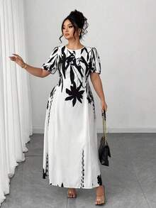 xuehuamaoyi02  Vestido midi de línea A con cintura ceñida, elegante y favorecedora para mujer talla grande, ideal para uso diario y para ir al - Blanco y Negro - Ver 8