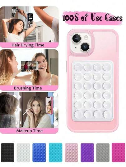 4pcs/8pcs/12pcs 24-Piece Silicone Suction Cup Black Minimalist Phone Case Grip, Portable Removable Square Phone Stand, Silicone Adhesive Phone Handle, Washable Non-Slip Silicone Phone Holder, Adhesive Phone Case Mount, Rabbit-Style Phone Accessory Stand, Suitable For Selfie And Video, Multi-Functional Phone Accessory, Fits All Models, Thickened Phone Anti-Slip Sticker Power Bank Phone Case Back Suction Cup, Suitable For Most Phones - Durable Adhesive Silicone Stand, Can Be Attached To Glass, Shower Use, Ideal Video Recording And Photography Tool Phone Accessory