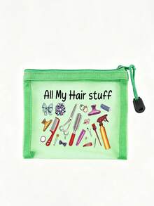 「All My Hair Stuff」印花透明網格收納袋，便攜式網格化妝包、盥洗用品收納袋、旅行化妝包、透明髮飾美容收納袋，度假必備海灘收納用品；適用返校、寄宿學校、週末度假與日常通勤收納袋；可折疊輕便化妝包，適合商務出差與便攜隨身包，小化妝包、化妝品收納盒、大容量收納袋，創意女性禮物，返校季 - 彩色 - 查看 24