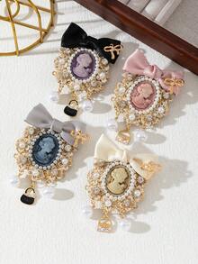 1pc Elegant Floral Fabric Handmade Embossed Portrait Rhinestone Studded Academic Style Brooch Pin, Luxury Jewelry Brooch Suitable For Daily Wear, Gift For Dates - Fashion - View 9