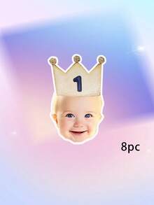 8/12/16pcs Custom Kid Photo And Text 1st Birthday Banner, Pink Blue Beige Crown Number Photo Banner, Customizable Kids First Birthday Party Banner - Multicolor - View 15