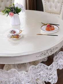 1pc White Floral Lace Round Tablecloth, Vintage Hollow Embroidery Tulle Tablecloth, Elegant Dining Table Decor For Wedding, Banquet, Home Kitchen - White - View 3