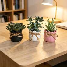 3件組人造多肉綠植盆栽，免維護，INS北歐風療癒桌面裝飾，適用於居家桌面、浴室、臥室、節日派對、辦公室等多場景的桌面裝飾仿真植物 - 三色 - 查看 12