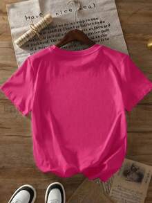 Camiseta elegante de mujer para primavera/verano 2026, nueva camiseta con estampado de letras retro, estilo francés perezoso, camiseta casual, cómoda y fresca - Rosa roja - Ver 2