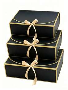 4/10pcs Gold Foil Gift Boxes With Lids, 3 Sizes Available, Luxury Black Bridesmaid Proposal Boxes, Suitable For Weddings, Baby Showers And Birthday Parties - View 2