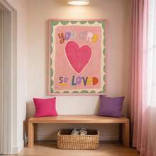 1 Stück "Du bist so geliebt" Herz Leinwand Wandkunst Ungerahmt, bunter Zitatdruck, Boho Kinderzimmer Ästhetik Dekoration, Poster für Wohnzimmer, Schlafzimmer, Küche, Eingangsbereich, Büro, moderne Heimdekoration, modische künstlerische Wandkunst - modern - Übersicht 5