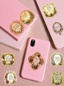 50/100pcs Vintage Victorian Style Bible Verse Stickers, Floral Antique Scripture Decals For Bible Journaling, Scrapbooking, Notebook Decoration, Christian Crafts And Religious Gifts - 7*6*1 - View 3