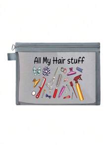 「All My Hair Stuff」印花透明網格收納袋，便攜式網格化妝包、盥洗用品收納袋、旅行化妝包、透明髮飾美容收納袋，度假必備海灘收納用品；適用返校、寄宿學校、週末度假與日常通勤收納袋；可折疊輕便化妝包，適合商務出差與便攜隨身包，小化妝包、化妝品收納盒、大容量收納袋，創意女性禮物，返校季 - 彩色 - 查看 15