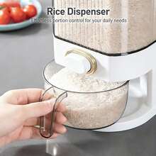 Rice Storage Container, Transparent Plastic Rice Dispenser With Push Dispensing Structure And Collection Cup, 5.5LB And 11LB Capacity Grain Storage Bin For Kitchen Pantry Organization, Food Classification, Household Storage And Space Organization - Weiss - Übersicht 7