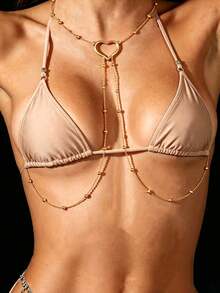 pieza de encantadora y sexy cadena corporal larga en forma de con cuentas de perlas sintéticas doradas, collar minimalista y moderno, adecuado para chicas, delicado accesorio de verano - Oro 3 - Ver 5