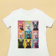 Oversized T-Shirt With Bulldog Pop Art Print, Short Sleeve, Round Neck, Streetwear, Casual, Urban Style, Y2K Graphic Novelty - 白色 - 查看 1