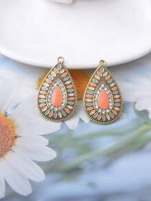 10 peças de pingentes vintage em forma de gota de água com strass, prata envelhecida, amuletos boémios - gotas de água - Ver 11