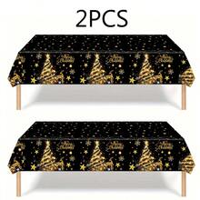 1/2pcs Christmas Plastic Tablecloth, 53.93" X 86.61" Rectangular Tablecloth, Christmas Gingerbread Snowflake Snowman Gold Christmas Tree Reindeer Pattern Tablecloth, Suitable For Christmas Winter Holiday Decoration Party Supplies, Holiday Family Gathering, Christmas Tablecloth - Multicolor - View 15