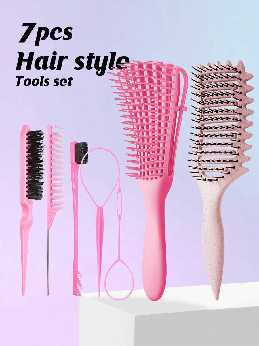 7pcs Curly Hair Brush Defining, Volume Curl Defining Brush For Effortlessly Detangling Shaping And Styling Women's Curls, Waves & Coils, Curly Hair Products, Reduce Frizz - Comb - View 1