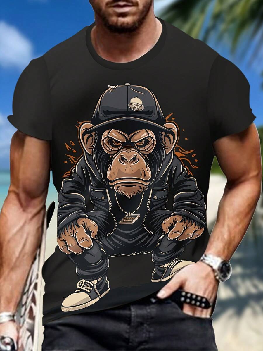[Pierson Selection] Adult T-Shirt With 3D Digital Print, New Summer T-Shirt For Men - 深灰色 - 查看 1